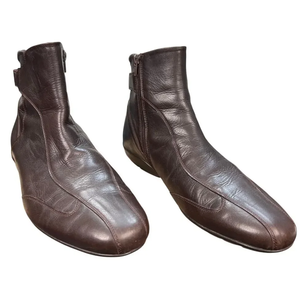 Bacco Bucci Llorente Brown Leather Side Strap Ankle Boots Size 43 US 10